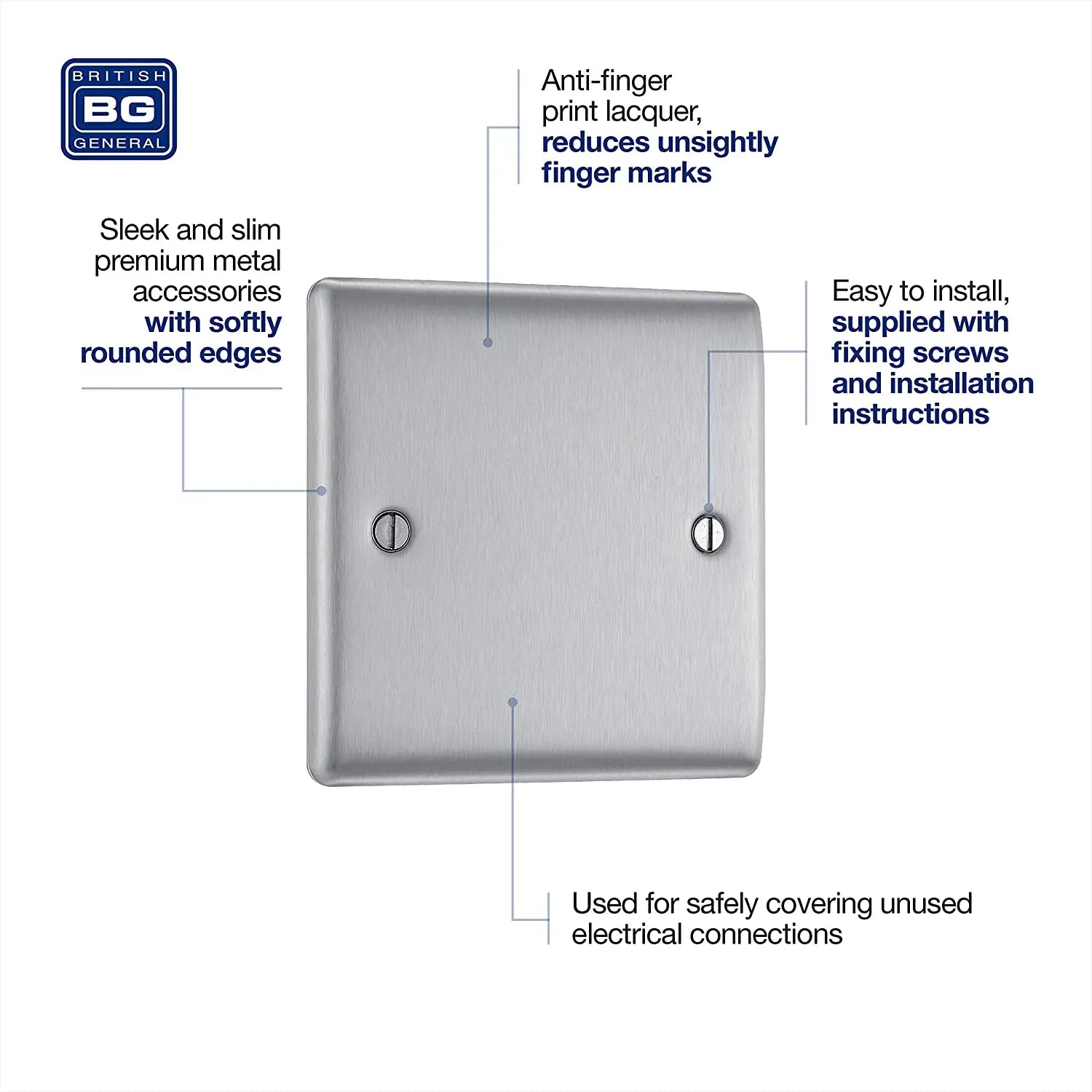 BG Nexus Metal Single Blanking Plate in Brushed Steel - NBS94-01 BG (British General)