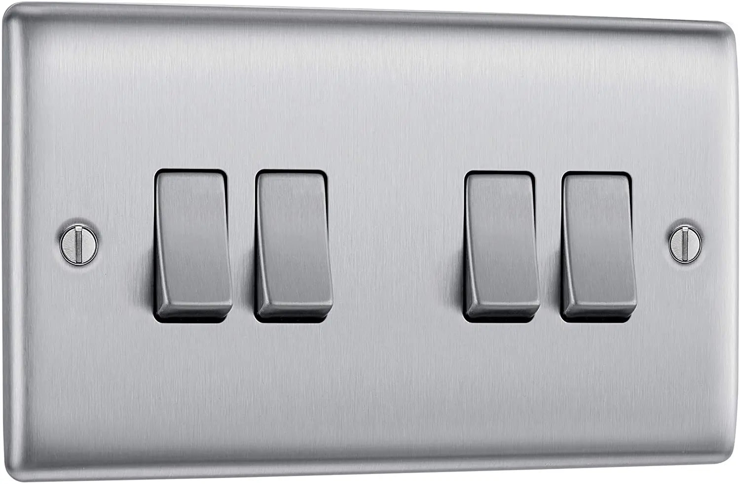 BG Nexus Metal 4 Gang Switch in Brushed Steel - NBS44-01 BG (British General)