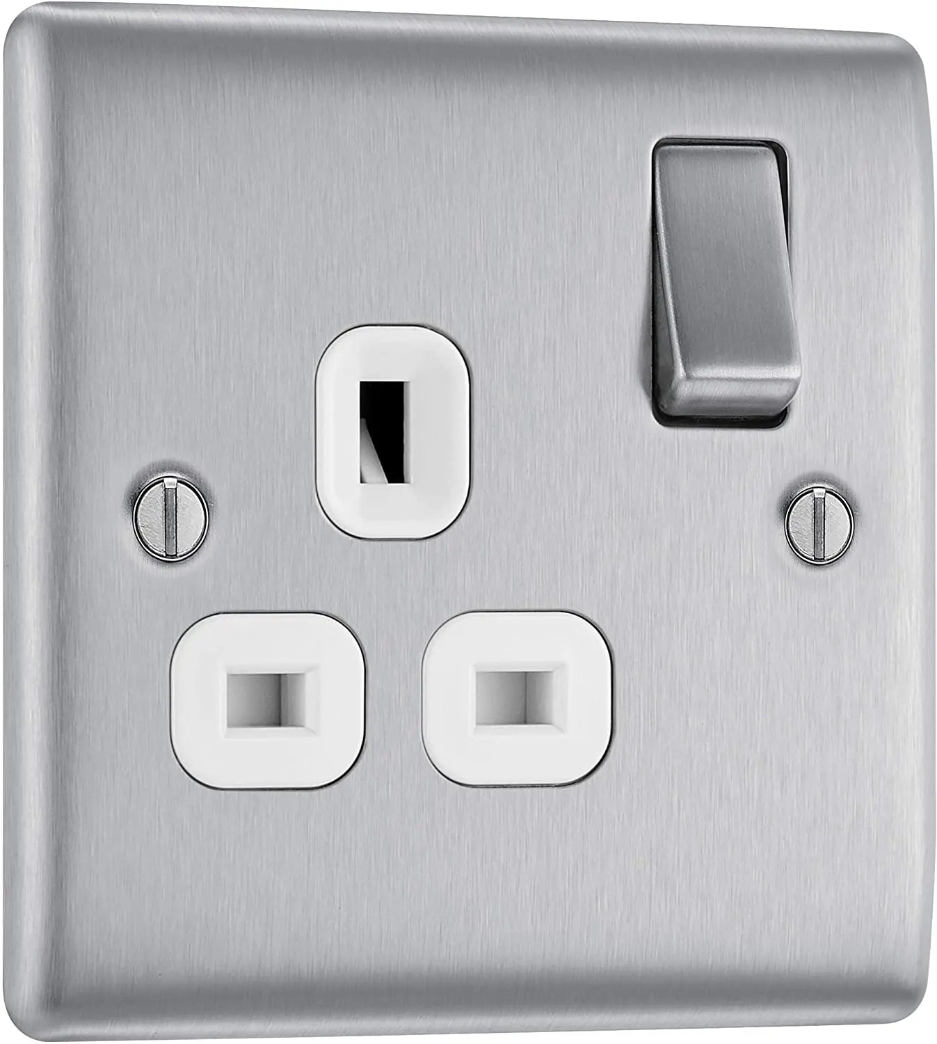 BG Nexus Metal Single Socket in Brushed Steel with White Inserts - NBS21W-01 BG (British General)