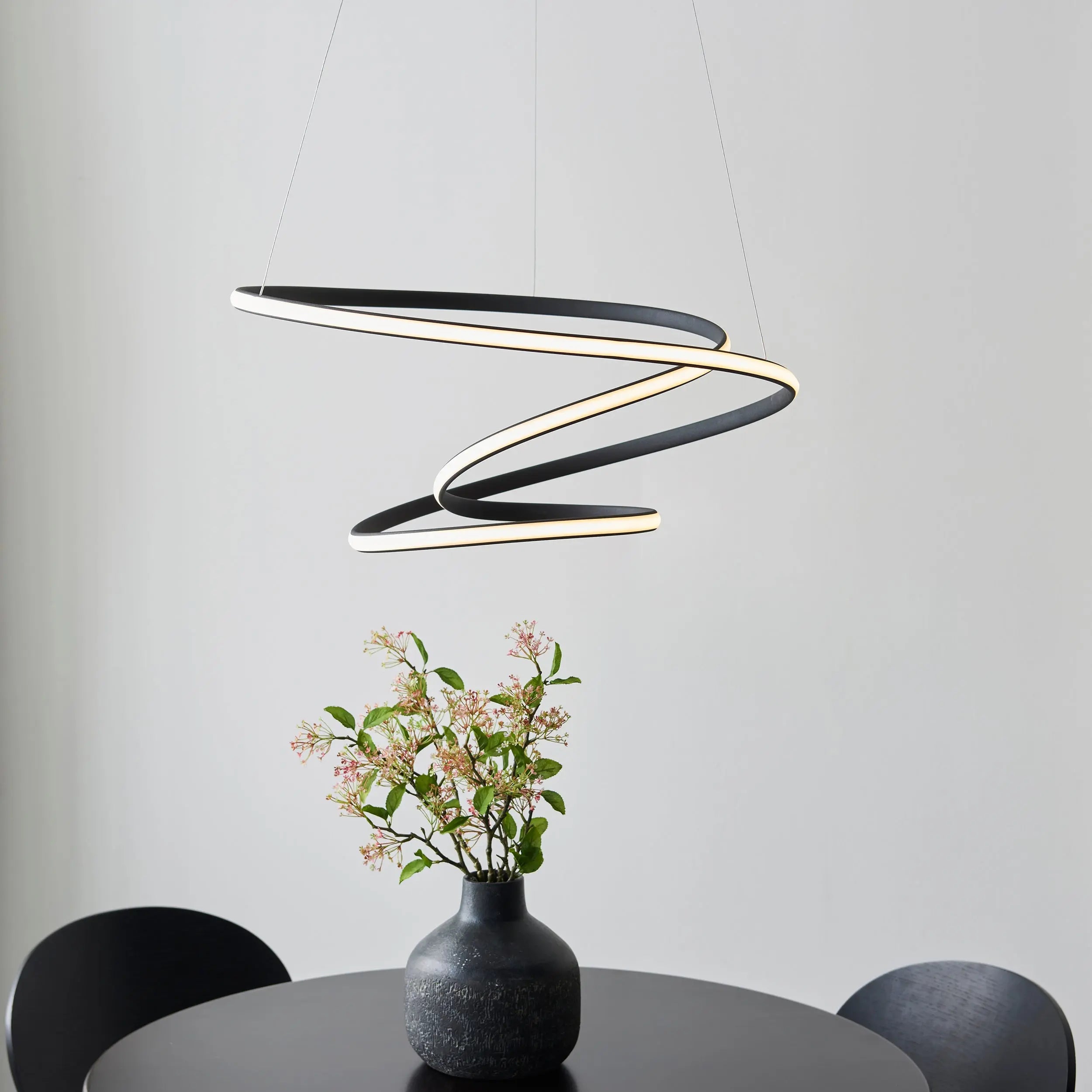 Dune Modern Design LED Pendant Ceiling Light Swirl Textured Black Finish Endon