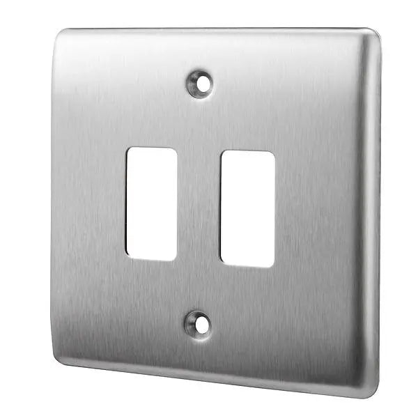 BG Nexus Grid 2 Gang Frontplate in Brushed Steel - RNBS2-01 BG (British General)