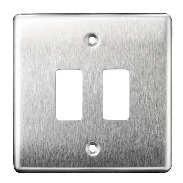 BG Nexus Grid 2 Gang Frontplate in Brushed Steel - RNBS2-01 BG (British General)