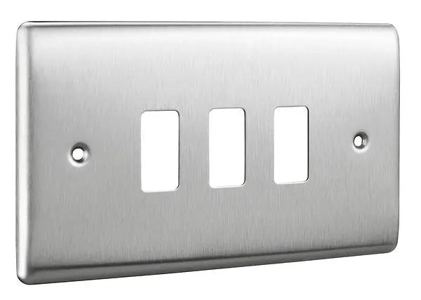 BG Nexus Grid 3 Gang Frontplate in Brushed Steel - RNBS3-01 BG (British General)
