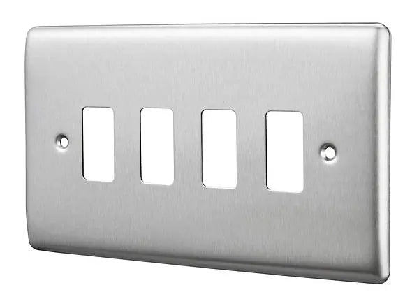 BG Nexus Grid 4 Gang Frontplate in Brushed Steel - RNBS4-01 BG (British General)