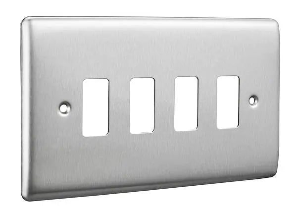 BG Nexus Grid 4 Gang Frontplate in Brushed Steel - RNBS4-01 BG (British General)