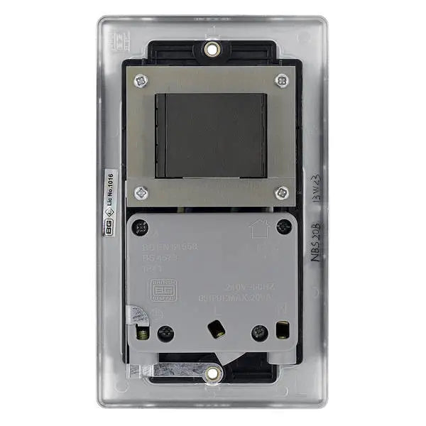 BG Nexus Metal Dual Voltage Shaver Socket in Brushed Steel with Black Inserts - NBS20B-01 BG (British General)