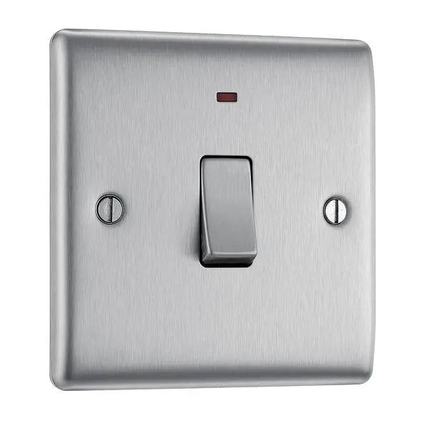BG Nexus Metal 20 Amp DP Switch with Neon in Brushed Steel - NBS31-01 BG (British General)
