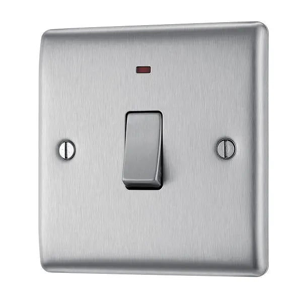 BG Nexus Metal 20 Amp DP Switch with Neon in Brushed Steel - NBS31-01 BG (British General)