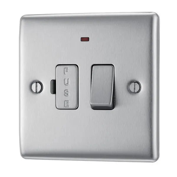 BG Nexus Metal Switched Fused Spur with Neon in Brushed Steel - NBS52-01 BG (British General)