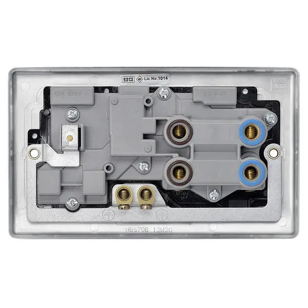 BG Nexus Metal 45 Amp DP Cooker Switch with Socket & Neon in Brushed Steel with Black Inserts - NBS70B-01 BG (British General)