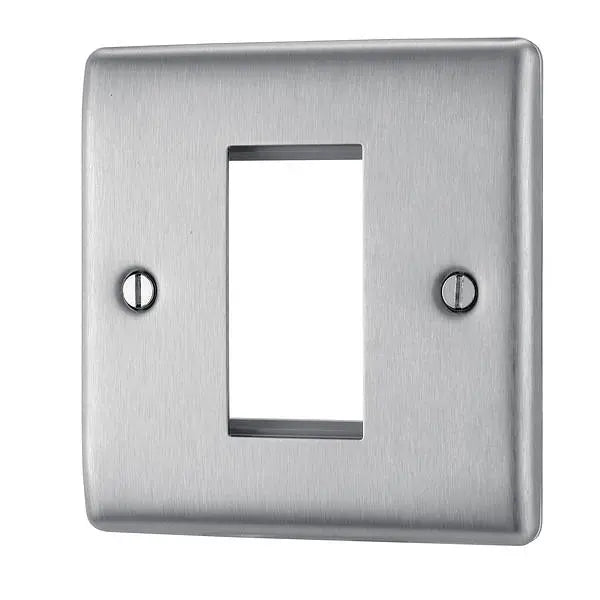 BG Nexus Metal 1 Gang Euro Module Front Plate in Brushed Steel - NBSEMS1-01 BG (British General)