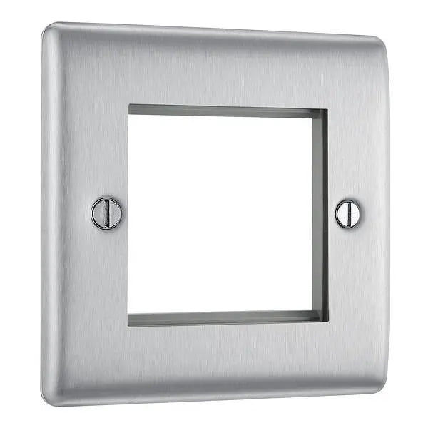 BG Nexus Metal 2 Gang Euro Module Front Plate in Brushed Steel - NBSEMS2-01 BG (British General)