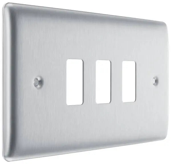 BG Nexus Grid 3 Gang Frontplate in Brushed Steel - RNBS3-01 BG (British General)