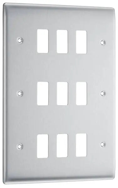 BG Nexus Grid 9 Gang Frontplate in Brushed Steel - RNBS9-01 BG (British General)