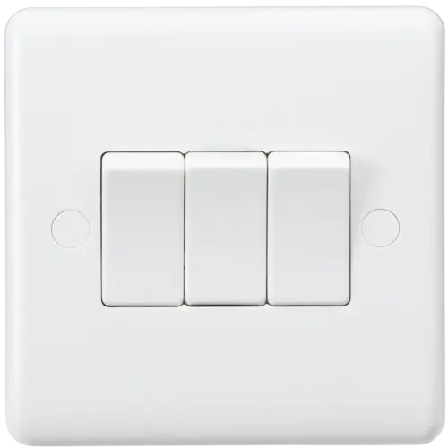 ML Curved Edge 10AX 3 Gang 2-Way Switch in White CU4000 ML Knightsbridge