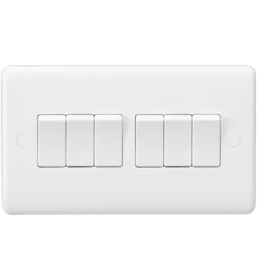 ML Curved Edge 10AX 6 Gang 2-Way Switch in White CU4200 ML Knightsbridge