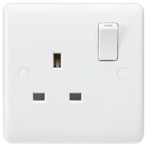 ML Curved Edge 13A 1 Gang Double Pole Switched Single Socket in White CU7000 ML Knightsbridge