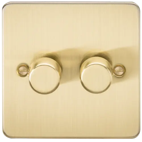 ML Flat Plate 2 Gang 2 Way 10-200W (5-150W LED) Trailing Edge Dimmer - Brushed Brass ML Knightsbridge
