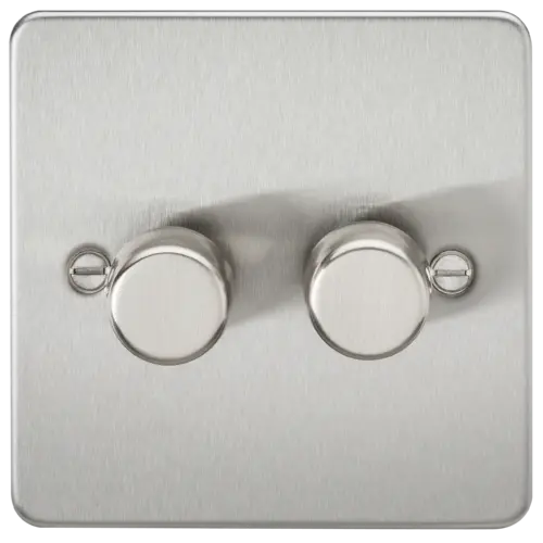 ML Flat Plate 2 Gang 2 Way 10-200W (5-150W LED) Trailing Edge Dimmer - Brushed Chrome ML Knightsbridge