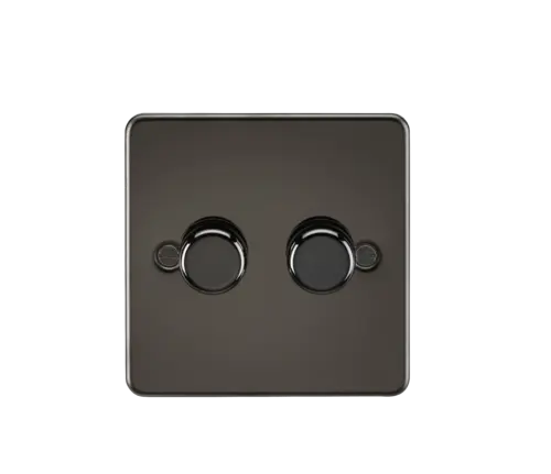 ML Flat Plate 2 Gang 2 Way 10-200W (5-150W LED) Trailing Edge Dimmer - Gunmetal ML Knightsbridge