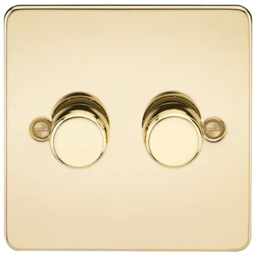 ML Flat Plate 2 Gang 2 Way 10-200W (5-150W LED) Trailing Edge Dimmer - Polished Brass ML Knightsbridge