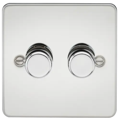 ML Flat Plate 2 Gang 2 way 10-200W (5-150W LED) Trailing Edge Dimmer - Polished Chrome ML Knightsbridge