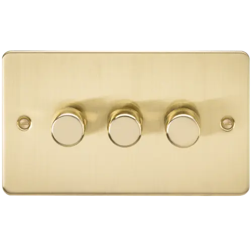 ML Flat Plate 3 Gang 2 Way 10-200W (5-150W LED) Trailing Edge Dimmer - Brushed Brass ML Knightsbridge