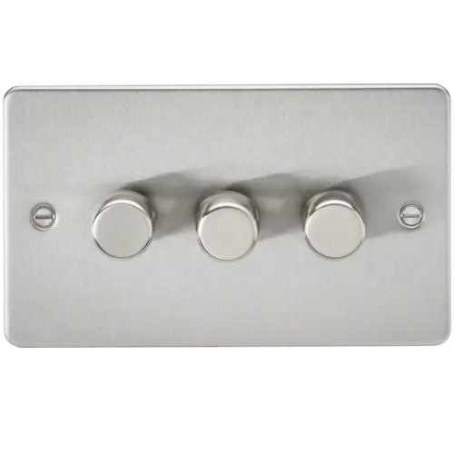 ML Flat Plate 3 Gang 2 Way 10-200W (5-150W LED) Trailing Edge Dimmer - Brushed Chrome ML Knightsbridge