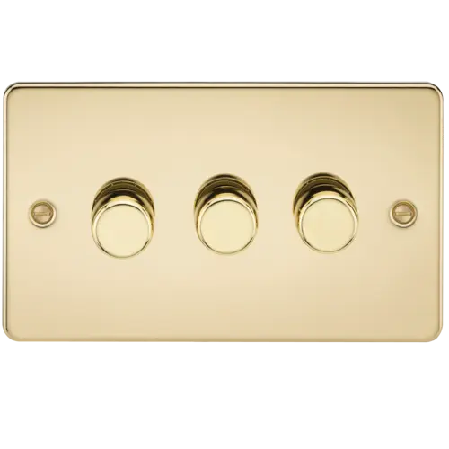ML Flat Plate 3 Gang 2 Way 10-200W (5-150W LED) Trailing Edge Dimmer - Polished Brass ML Knightsbridge