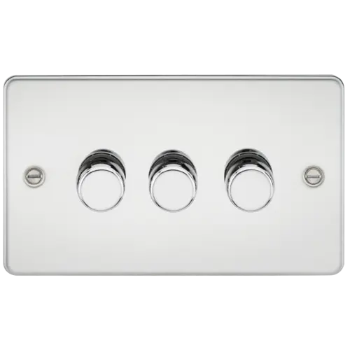 ML Flat Plate 3 Gang 2 way 10-200W (5-150W LED) Trailing Edge Dimmer - Polished Chrome ML Knightsbridge