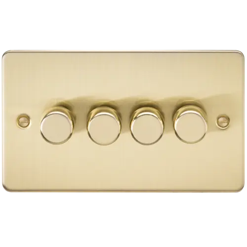 ML Flat Plate 4 Gang 2 Way 10-200W (5-150W LED) Trailing Edge Dimmer - Brushed Brass ML Knightsbridge