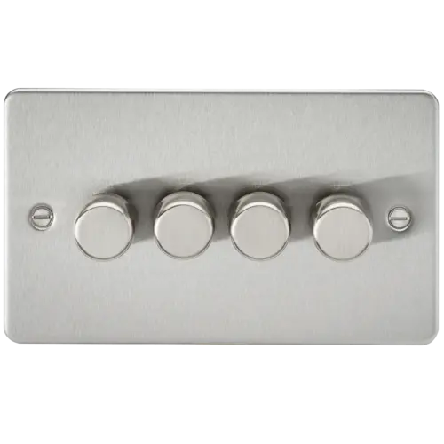 ML Flat Plate 4 Gang 2 Way 10-200W (5-150W LED) Trailing Edge Dimmer - Brushed Chrome ML Knightsbridge
