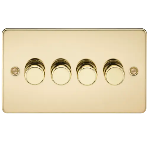 ML Flat Plate 4 Gang 2 Way 10-200W (5-150W LED) Trailing Edge Dimmer - Polished Brass ML Knightsbridge