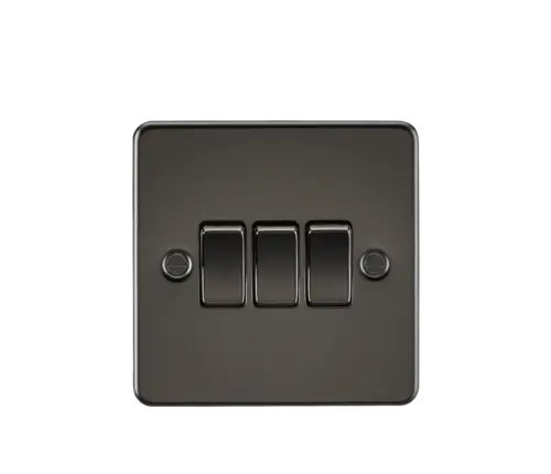 ML Flat Plate 10AX 3 Gang 2- way switch - Gunmetal ML Knightsbridge