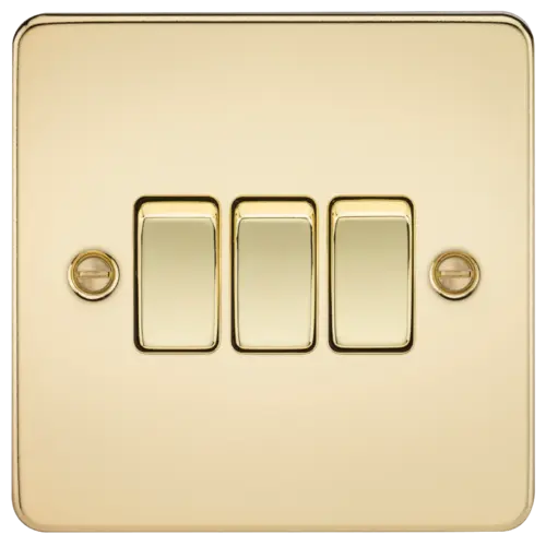ML Flat Plate 10AX 3 Gang 2- way switch - Polished Brass ML Knightsbridge
