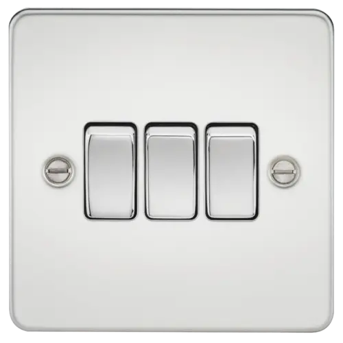 ML Flat Plate 10AX 3 Gang 2-way Switch - Polished Chrome ML Knightsbridge