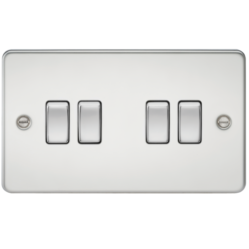ML Flat Plate 10AX 4 Gang 2-way Switch - Polished Chrome ML Knightsbridge