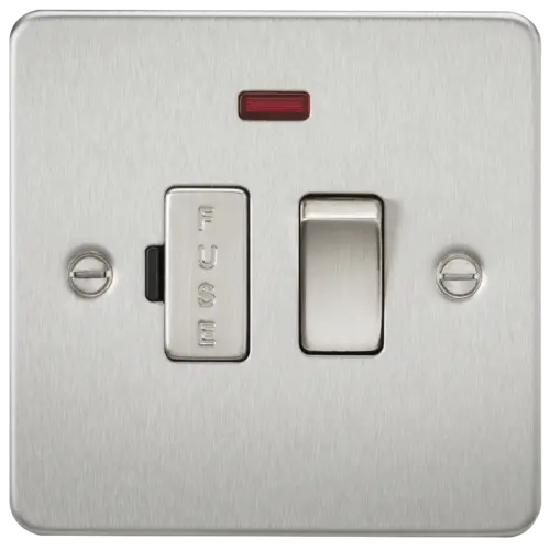 ML Flat Plate 13A Switched Fused Spur Unit with Neon - Brushed Chrome ML Knightsbridge