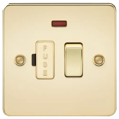ML Flat Plate 13 Amp Switched Fused Spur Unit with Neon - Polished Brass ML Knightsbridge