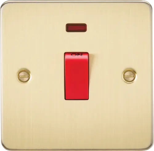 ML Flat Plate 45 Amp 1 Gang Double Pole Switch with Neon - Brushed Brass ML Knightsbridge