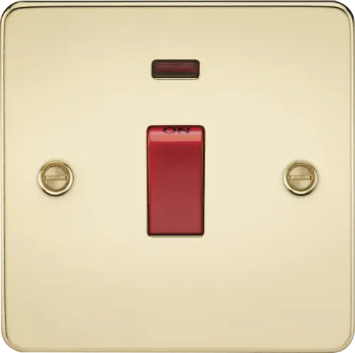 ML Flat Plate 45 Amp 1 Gang Double Pole Switch with Neon - Polished Brass ML Knightsbridge