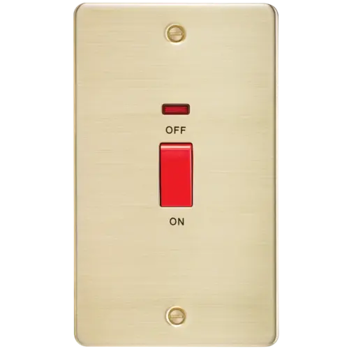 ML Flat Plate 45 Amp 2 Gang Vertical Double Pole Switch with Neon - Brushed Brass ML Knightsbridge