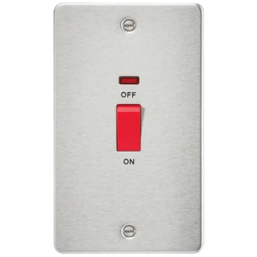 ML Flat Plate 45A Vertical 2 Gang DP Switch with Neon - Brushed Chrome ML Knightsbridge