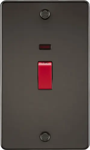 ML Flat Plate 45 Amp 2 Gang Vertical Double Pole Switch with Neon - Gunmetal ML Knightsbridge