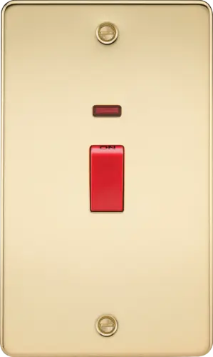 ML Flat Plate 45 Amp 2 Gang Vertical Double Pole Switch with Neon - Polished Brass ML Knightsbridge