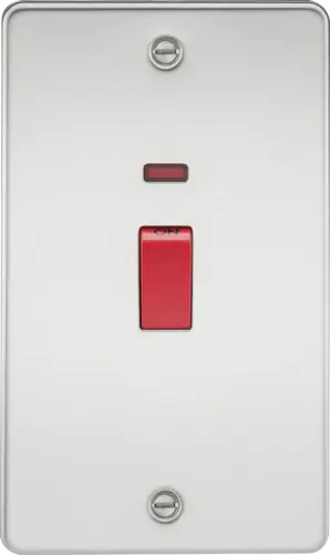 ML Flat Plate 45A 2 Gang Vertical DP Switch with Neon - Polished Chrome ML Knightsbridge