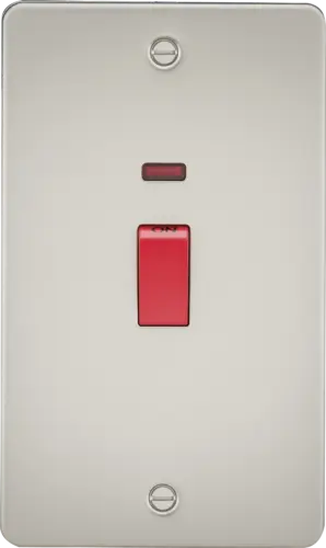 ML Flat Plate 45 Amp 2 Gang Vertical Double Pole Switch with Neon - Pearl ML Knightsbridge