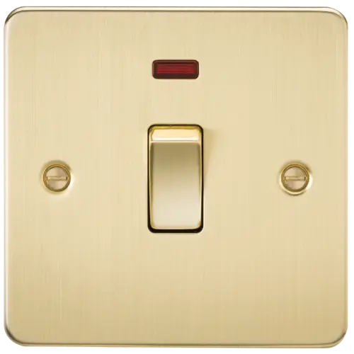 ML Flat Plate 20 Amp 1 Gang Double Pole Switch with Neon - Brushed Brass ML Knightsbridge