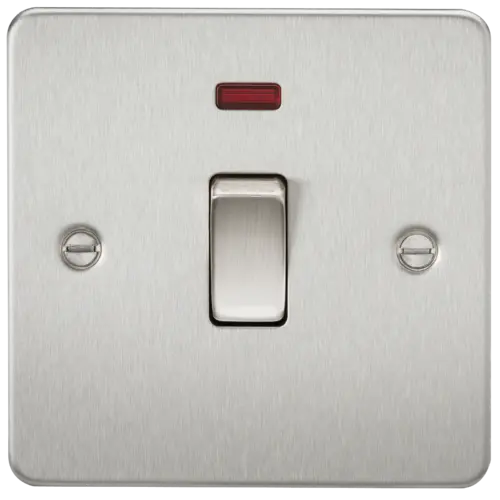 ML Flat Plate 20A 1 Gang DP Switch with Neon - Brushed Chrome ML Knightsbridge