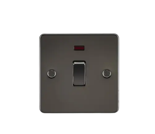 ML Flat Plate 20 Amp 1 Gang Double Pole Switch with Neon - Gunmetal ML Knightsbridge